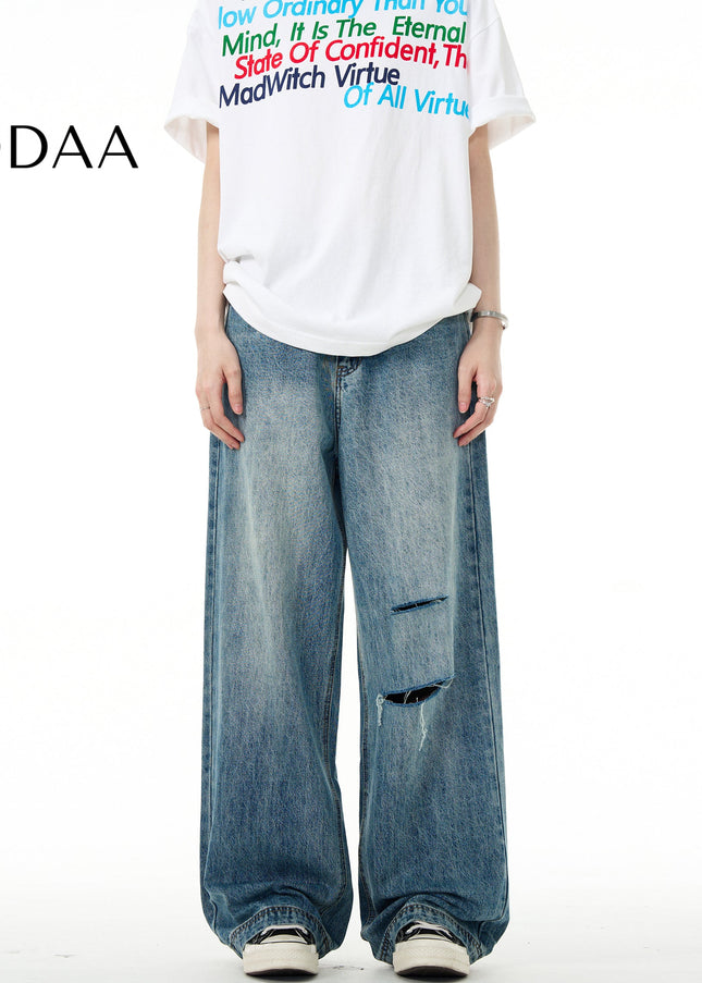 Blue Ripped Loose Fit Jeans for Men and Women - S / Mid Blue - Men’s Jeans