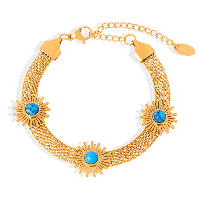 European and American cross-border retro light luxury sense of luxury niche design titanium steel gold-plated flower bracelet fashion personality jewelry women