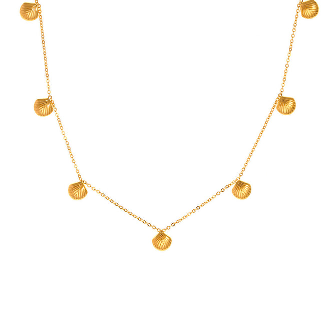 Baroque new geometric small scallop pendant necklace women's titanium steel plated 18k gold personality temperament clavicle chain ornament