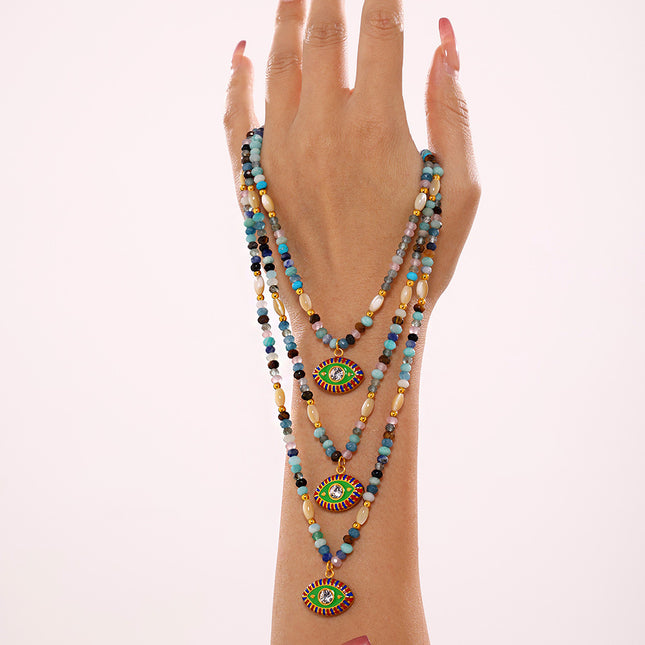 Mystery Nepal Creative Devil's Eye Natural Stone Beaded Necklace Ethnic Style Funny Personality Stainless Steel Jewelry