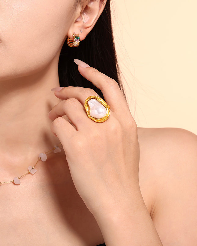 New ins style fashion ring special-shaped imitation pearl light luxury ring rings titanium steel non-fading hand jewelry