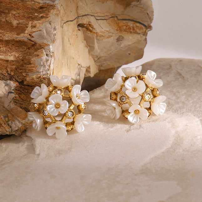 Jieding European and American stainless steel zircon flower stud earrings high-quality non-fading earrings titanium steel earrings earrings