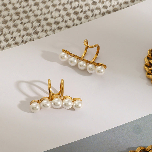 Jieding European and American stainless steel pearl ear clips, high-end sense of no ear piercings, ear bone clips, titanium steel light luxury earrings, cross-border jewelry