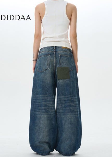 Blue Patch Wash Loose Fit Jeans for Men and Women - Men’s Jeans
