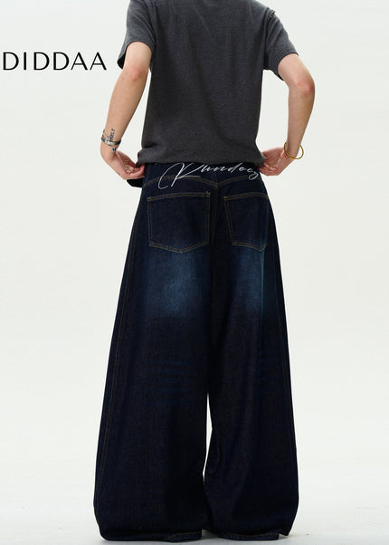 Washed Blue Distressed Wide-Leg Machete Jeans - Men’s Jeans