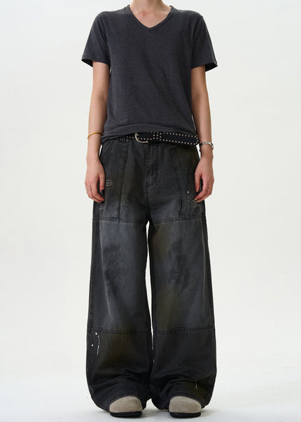 Black Ink-Splashed Cargo Pants for Trendy Casual Wear - Men’s Jeans
