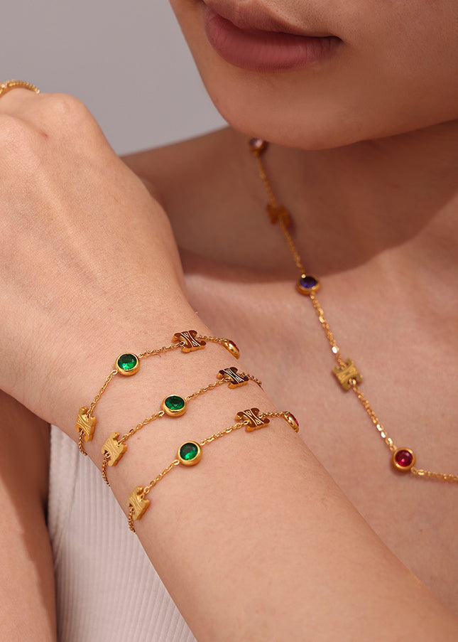 Mirili Double C mixed color stainless steel zircon necklace bracelet set PVD electroplating real gold color-preserving light luxury jewelry