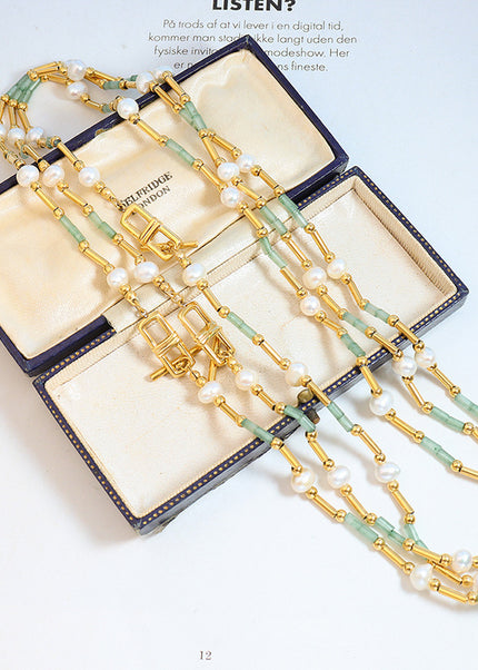 Exquisite art does not fade accessories aventurine stone freshwater pearl OT clasp design necklace French style ins jewelry