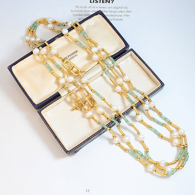 Exquisite art does not fade accessories aventurine stone freshwater pearl OT clasp design necklace French style ins jewelry