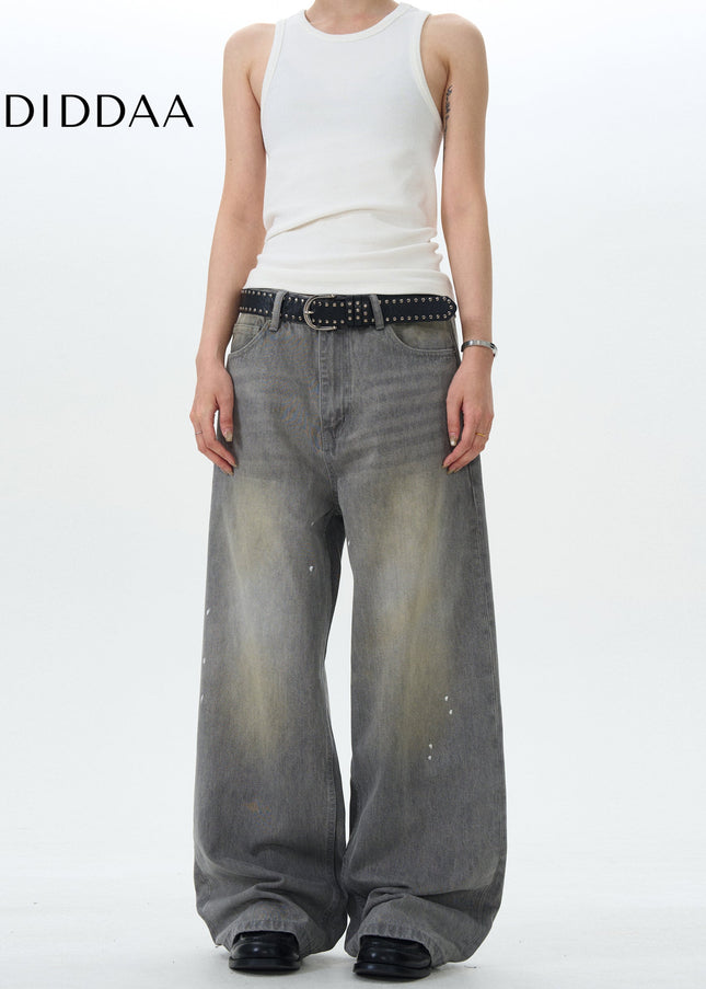 Blue Graffiti Splash Loose Straight Vintage Jeans - Men’s Jeans