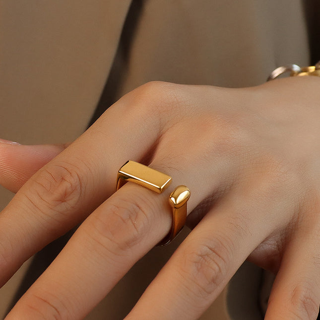 ins Japan and South Korea simple geometric ring female titanium steel 18k gold index finger ring ring open ring does not fade