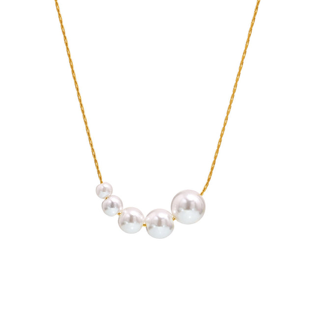 Mystery ins European and American fashion light luxury shell bead necklace women's non-fading niche versatile stainless steel clavicle chain spot
