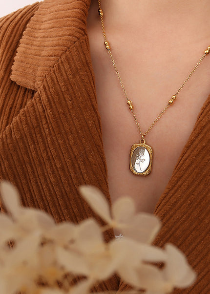 French ins cold wind light luxury magic mirror rose necklace female simple trend titanium steel plated 18K real gold clavicle chain