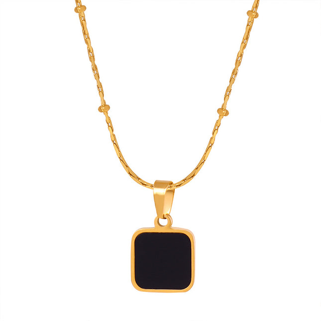 New fashion, retro, light luxury, luxury, niche square pendant, clavicle chain, cross-border personalized design, titanium steel jewelry