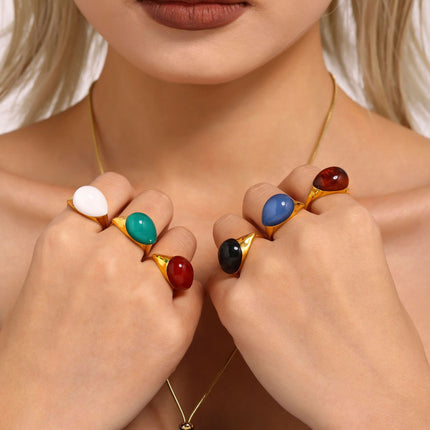 Mili high-quality multi-color droplet resin opening adjustable stainless steel rings in Europe and the United States cross-border spot supply