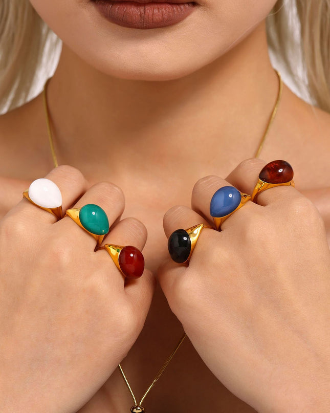 Mili high-quality multi-color droplet resin opening adjustable stainless steel rings in Europe and the United States cross-border spot supply