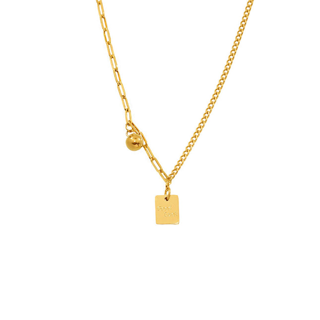 Mystery Li, square brand letter, Good Luck stitched chain, light luxury necklace, stainless steel, color-retaining clavicle necklace tide