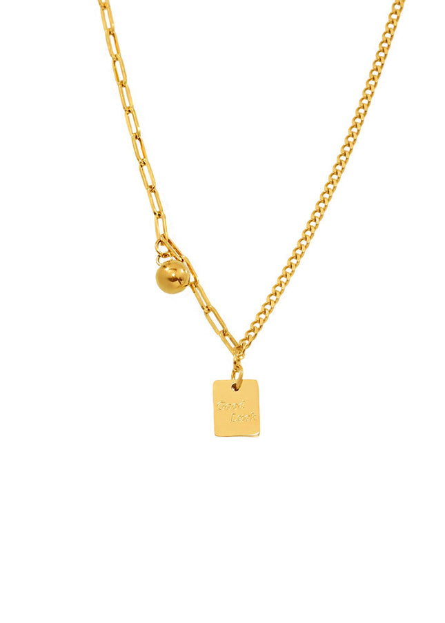 Mystery Li, square brand letter, Good Luck stitched chain, light luxury necklace, stainless steel, color-retaining clavicle necklace tide