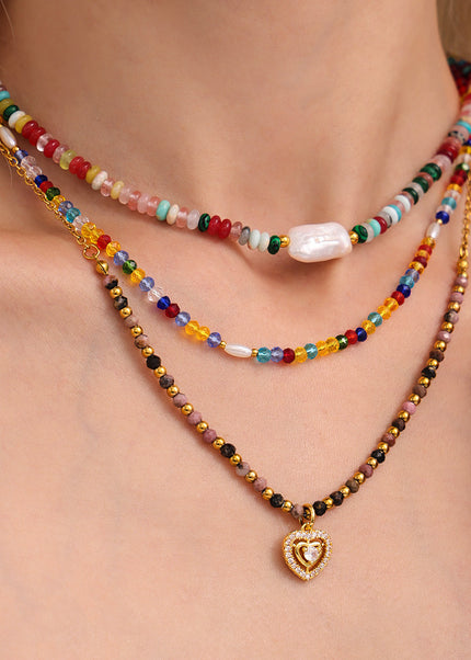Mystery Li, dopamine hyun elegant style, colored crystal stone beaded necklace, ins style, niche design, fashionable clavicle chain