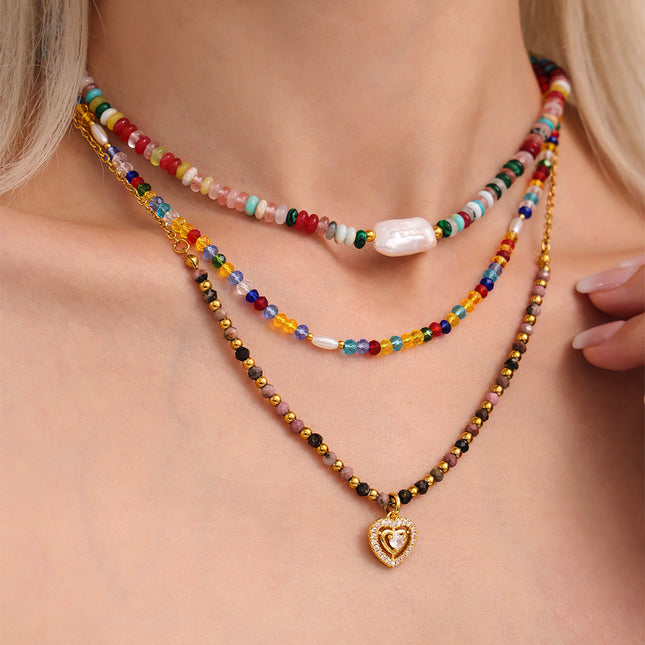 Mystery Li, dopamine hyun elegant style, colored crystal stone beaded necklace, ins style, niche design, fashionable clavicle chain