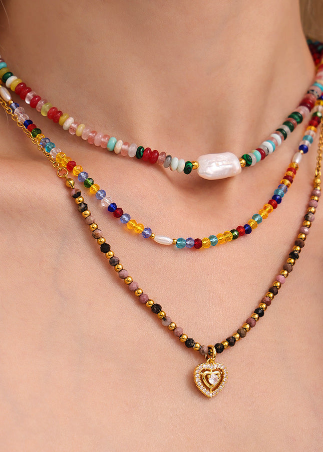 Mystery Li, dopamine hyun elegant style, colored crystal stone beaded necklace, ins style, niche design, fashionable clavicle chain