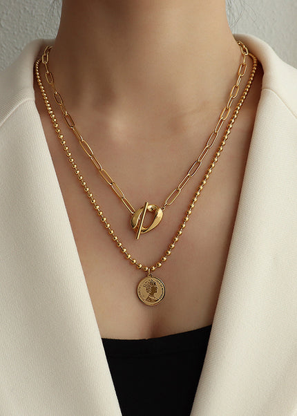 Marka Authorized Titanium Steel Haute Couture Color Retention Necklace OT Clasp Queen Double Clavicle Necklace P1028 Elegant