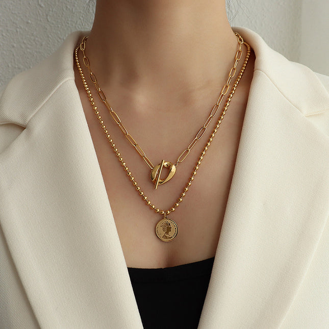 Marka Authorized Titanium Steel Haute Couture Color Retention Necklace OT Clasp Queen Double Clavicle Necklace P1028 Elegant