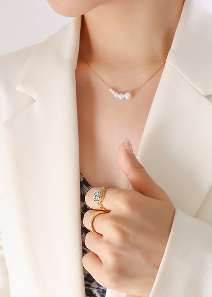 Miri's new Korean version of Dongdaemun imitation pearl necklace women's minimalist fashion personality vertical chain titanium steel plated with 18K gold