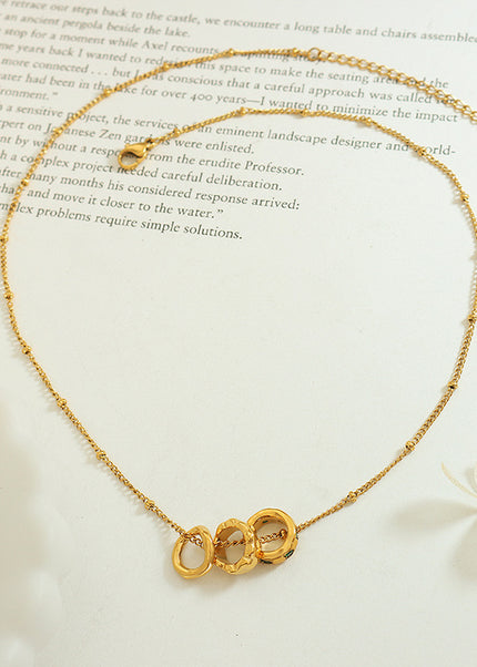 Japanese and Korean ins-style fashion OL titanium steel pendant inlaid with zircon, trendy personality accessories, versatile three-ring buckle necklace women