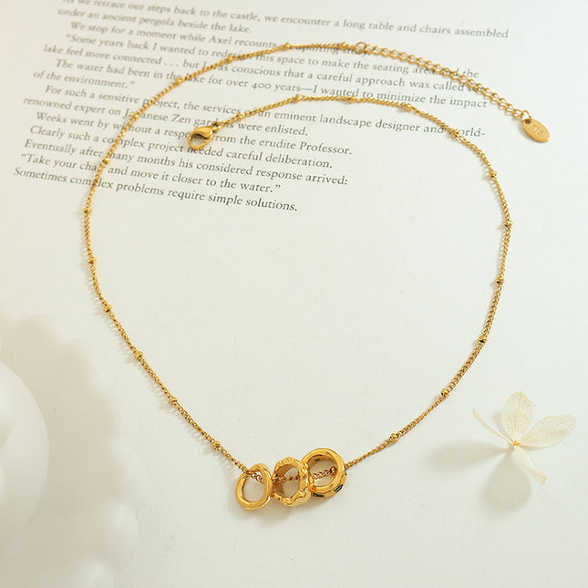 Japanese and Korean ins-style fashion OL titanium steel pendant inlaid with zircon, trendy personality accessories, versatile three-ring buckle necklace women