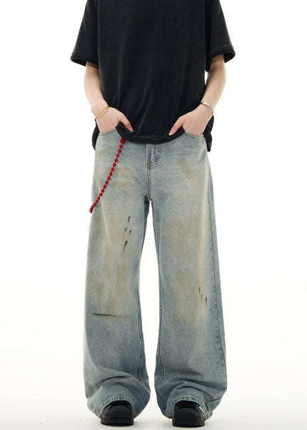 Grey Distressed Splash Ink Graffiti Jeans - Men’s Jeans