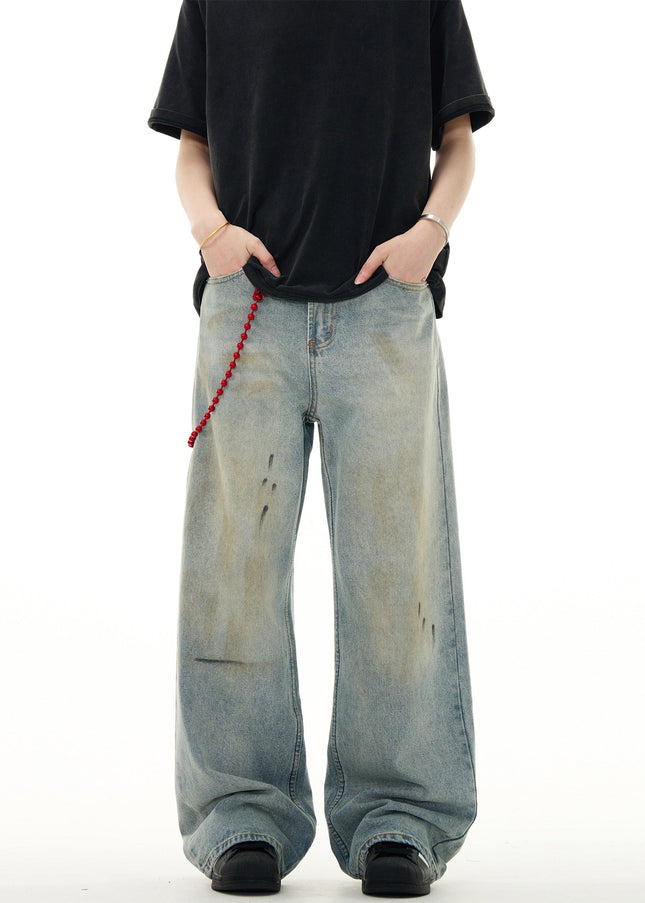 Grey Distressed Splash Ink Graffiti Jeans - Men’s Jeans