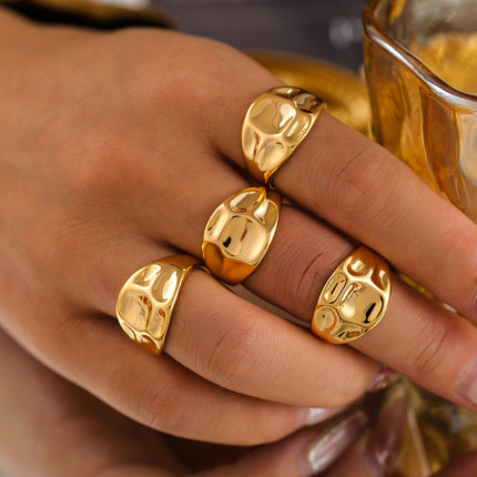 Mystery jewelry, European and American fashion curved open rings, ins, cold wind copper water plated 18K gold, concave and convex texture ring