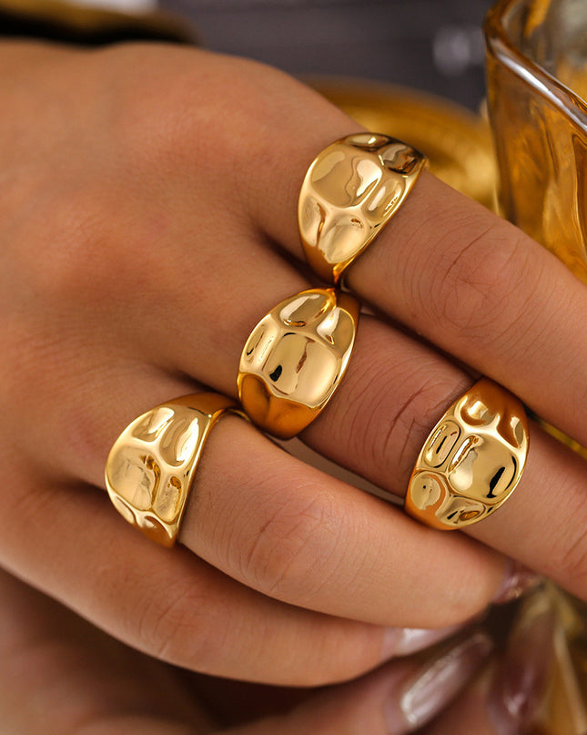 Mystery jewelry, European and American fashion curved open rings, ins, cold wind copper water plated 18K gold, concave and convex texture ring
