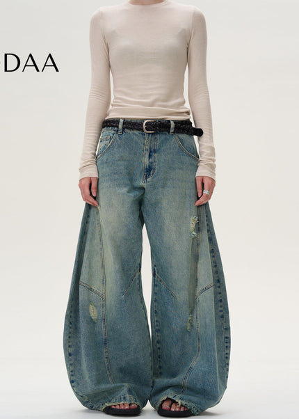 Vintage Wash Distressed Wide Leg Jeans for Men and Women - S / Vintage Blue - Men’s Jeans