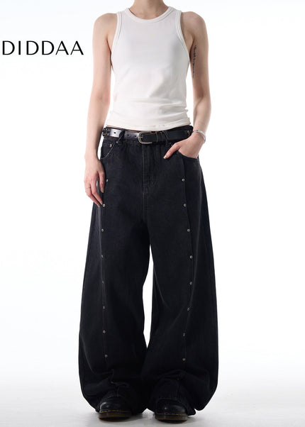 Washed Blue Stud Design Loose Fit Jeans - Men’s Jeans