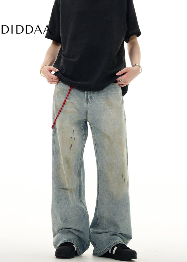 Grey Distressed Splash Ink Graffiti Jeans - Men’s Jeans