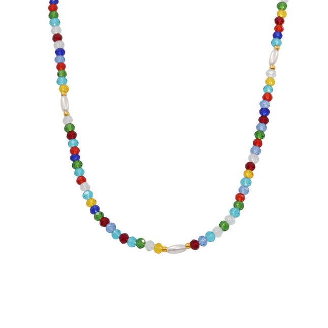 Mystery Li, dopamine hyun elegant style, colored crystal stone beaded necklace, ins style, niche design, fashionable clavicle chain