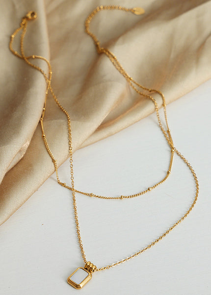 French new cross-border retro light luxury niche design white sea shell titanium steel gold-plated pendant clavicle chain necklace jewelry