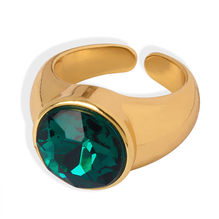 European and American new fashion, retro, light luxury, copper material inlaid with round zircon open ring, personality, versatile jewelry women