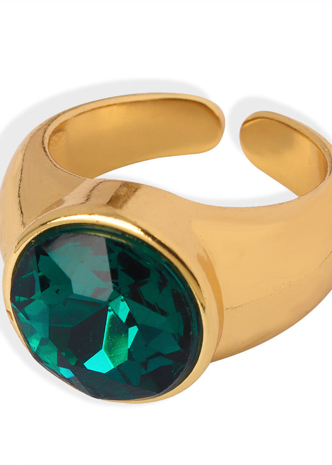 European and American new fashion, retro, light luxury, copper material inlaid with round zircon open ring, personality, versatile jewelry women