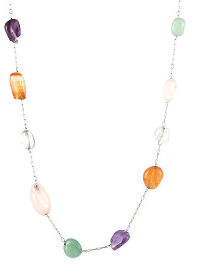 European and American ins style niche colored natural stone beaded necklace fashion bracelet stainless steel dopamine light luxury set