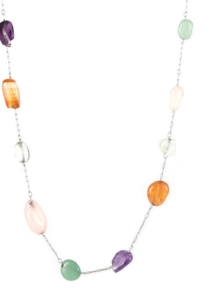 European and American ins style niche colored natural stone beaded necklace fashion bracelet stainless steel dopamine light luxury set