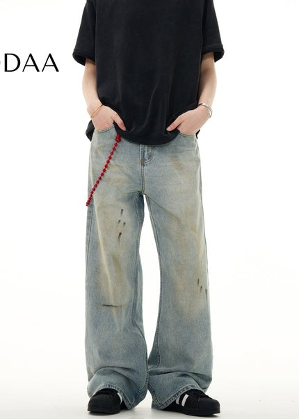 Grey Distressed Splash Ink Graffiti Jeans - S / Vintage Blue - Men’s Jeans