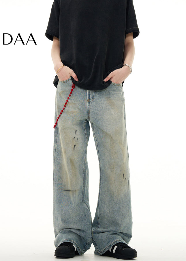 Grey Distressed Splash Ink Graffiti Jeans - S / Vintage Blue - Men’s Jeans
