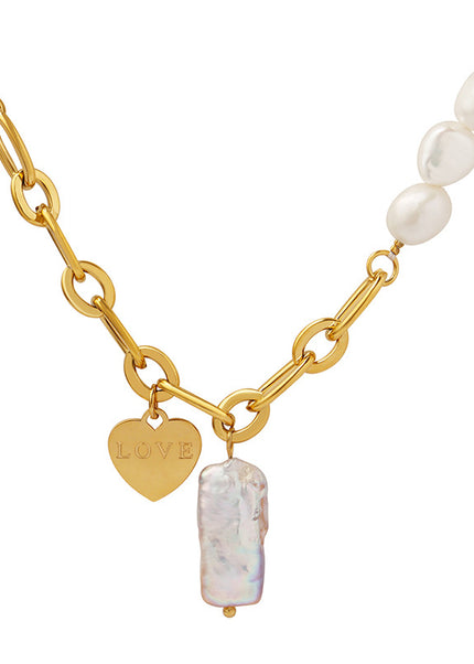 French non-fading banquet party light luxury personality ins style freshwater pearl heart pendant necklace plated with 18K real gold