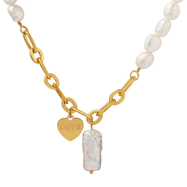 French non-fading banquet party light luxury personality ins style freshwater pearl heart pendant necklace plated with 18K real gold