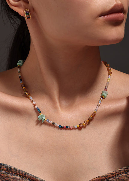 Mystery jewelry, natural stone, faceted crystal stone, beaded clavicle, necklace, stainless steel, sweet and cool women's light luxury spot accessories