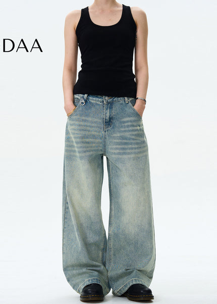 Blue Loose Fit Wide Leg Jeans for Men and Women - S / Mid Blue - Men’s Jeans
