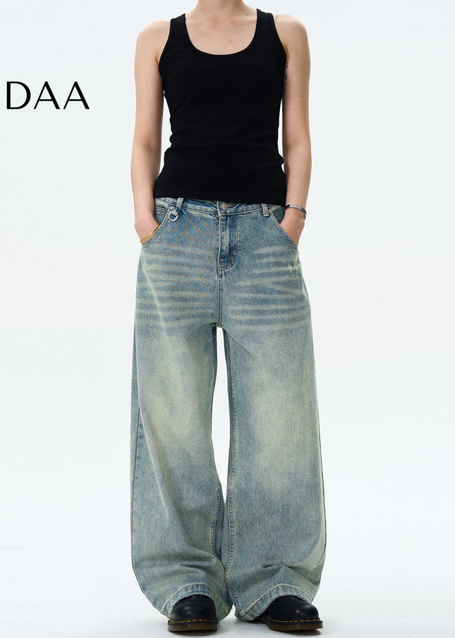 Blue Loose Fit Wide Leg Jeans for Men and Women - S / Mid Blue - Men’s Jeans
